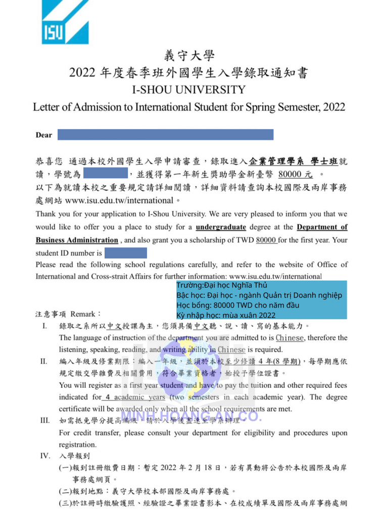 Thư mời nhập học & học bổng 27 Thư mời nhập học & học bổng 27