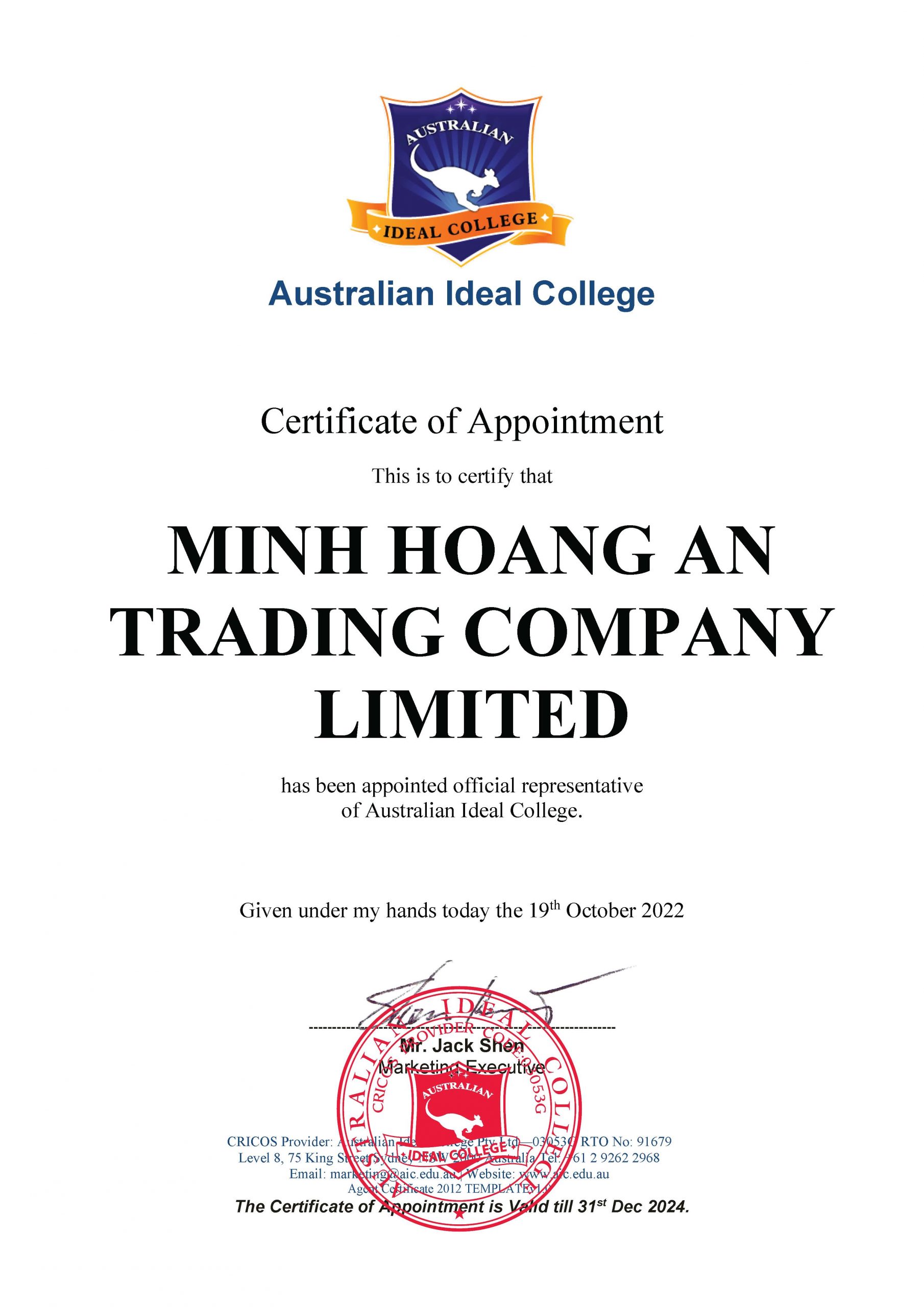 Minh Hoang Anh-Agent Certificate